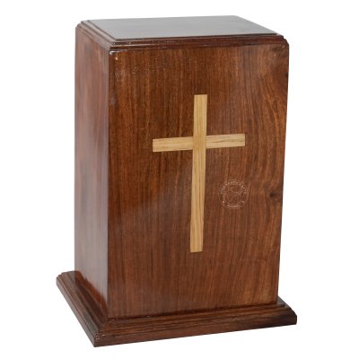 Sheesham Wood Cremation Urn Box with Cross