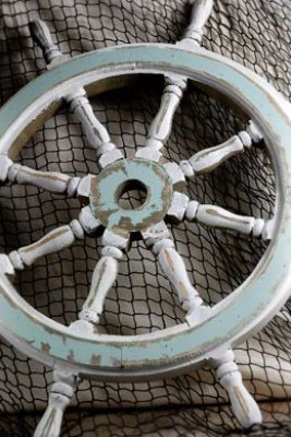 Mango Wood Antique Whitewashed Nautical Ship Wheel Hind Handicrafts products