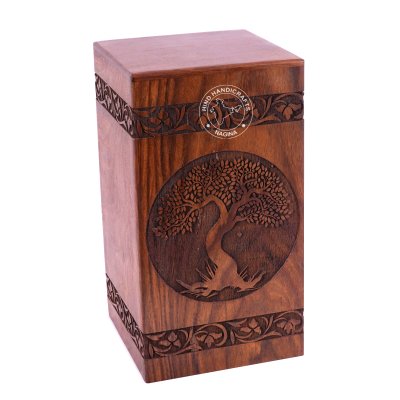 Sheesham Wood Engraved Tree of life Cremation Urn Box