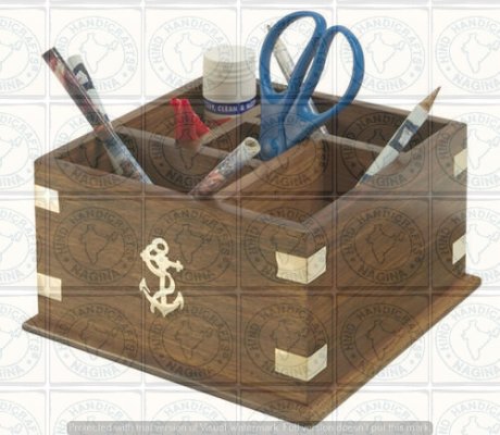 Sheesham Wood Brass Inlaid Pen Holder