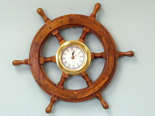 Sheesham Wood Nautical Ship Wheel Brass Porthole Wall Clock Hind Handicrafts products