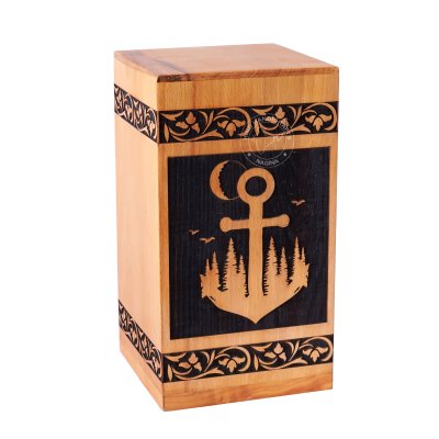 Mango Wood Border Engraved Cremation Urn Box Hind Handicrafts products