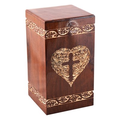 Sheesham Wood Border Engraved Heart Cremation Urn Box