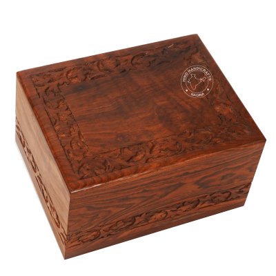Sheesham Wood Border Engraved Cremation Urn Box Hind Handicrafts products