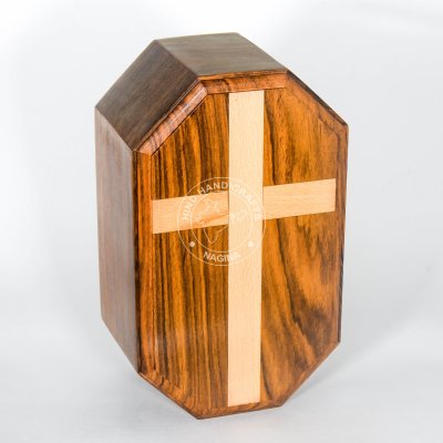 Sheesham Wood Cremation Urn Box with Cross